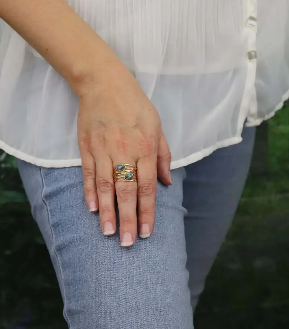 18k Gold Over Sterling Silver Turquoise Ring Size 8